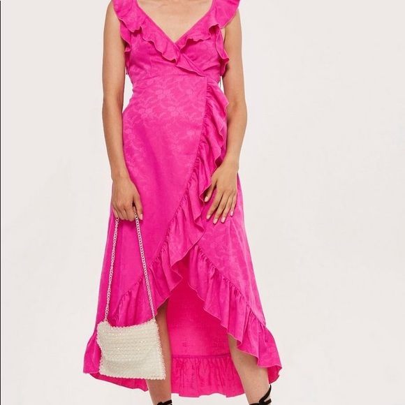 Topshop Hot Pink/ Magenta Midi Dress - Size 4/XS - Picture 1 of 3